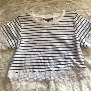 top shop petite striped shirt with flower detail